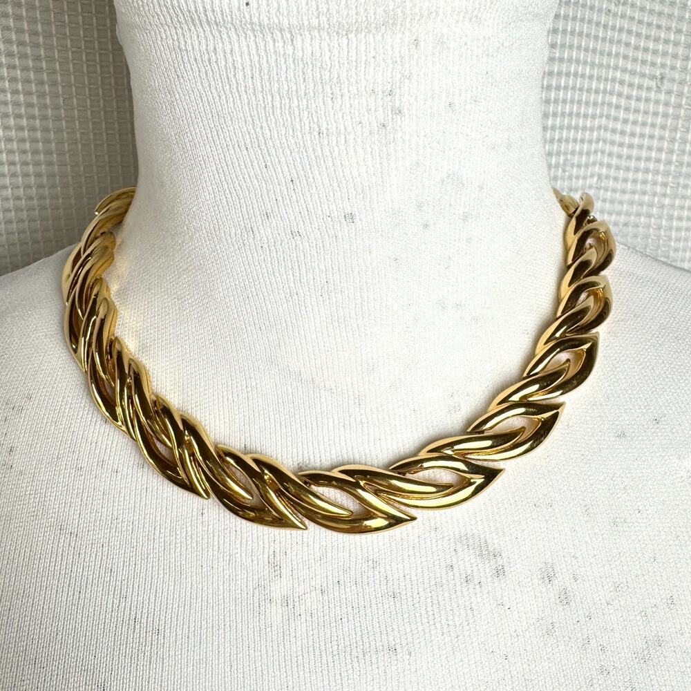 Vintage Collar Necklace Choker Gold Tone Leaf Links Retro Classic 1960-1980s Y2K